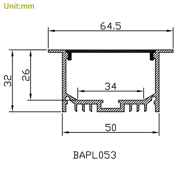 BAPL053 Aluminum Profile - Inner Width 34mm(1.33inch) - LED Strip Anodizing Extrusion Channel